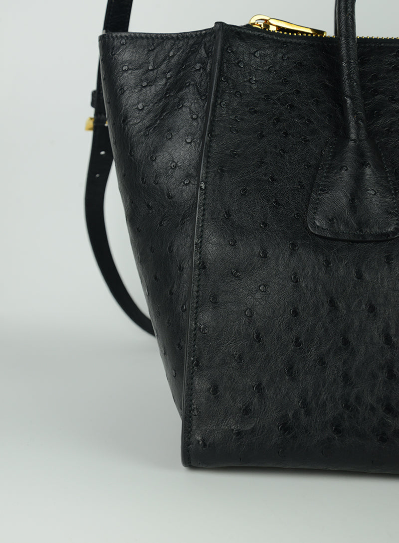 Prada Genuine Ostrich Leather Handbag for Women - Luxury Designer Purse for Work, Party & Evening Events