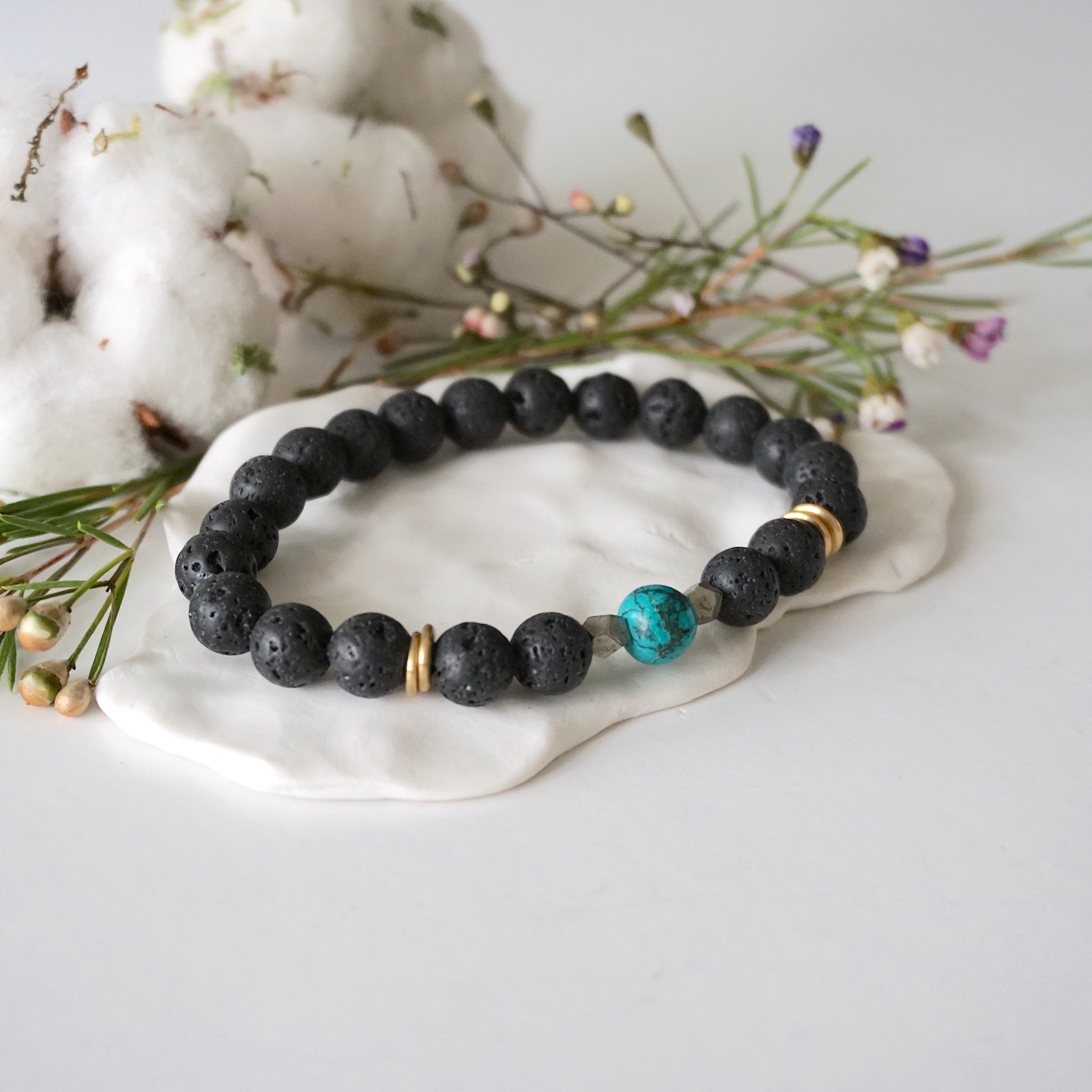 Turquoise and Lava Stone Healing Crystal Mala Bracelet - Meditation, Yoga & Spiritual Wellness Accessory