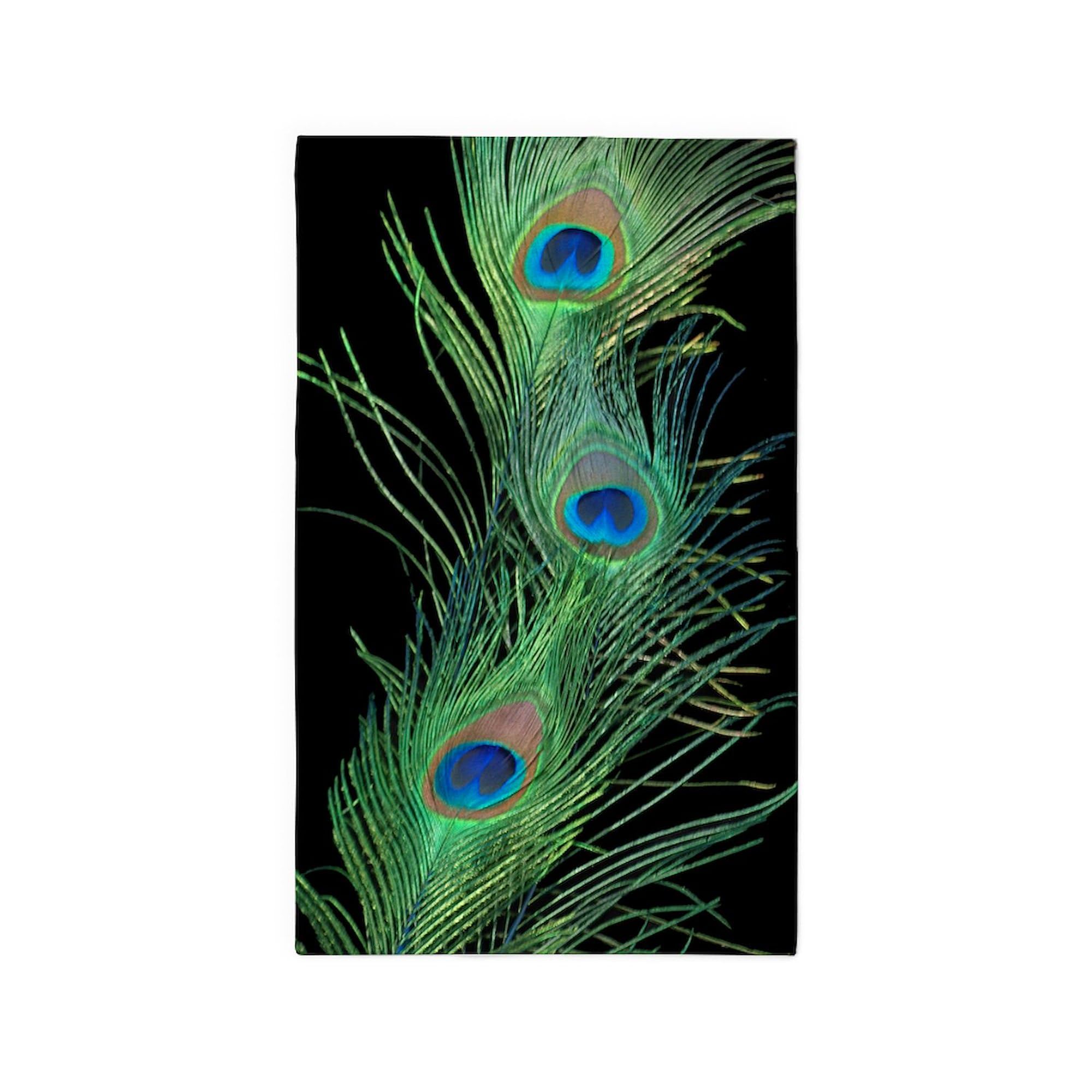 3X5 Black and Green Peacock Area Rug - Decorative Fabric Throw Rug for Living Room, Bedroom & Office - 3'X5' Indoor Floor Mat - Soft & Stylish Home Decor