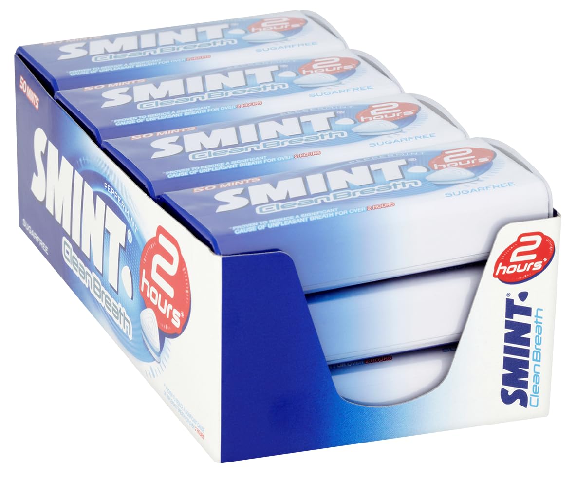 Smint Sugar Free Mints - Long Lasting 2 Hour Fresh Breath, 50 Count XXL Peppermint Flavor - 12 Pack Tins | Perfect for Office, Travel & After Meals