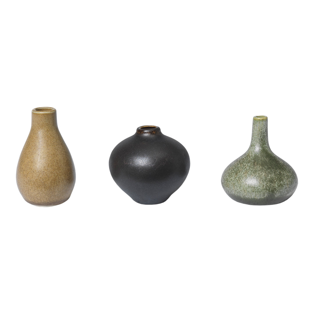 Komo Mini Vases Set of 3 - Small Ceramic Flower Vases for Home Decor, Office Desk, Wedding Centerpieces & Gift Ideas