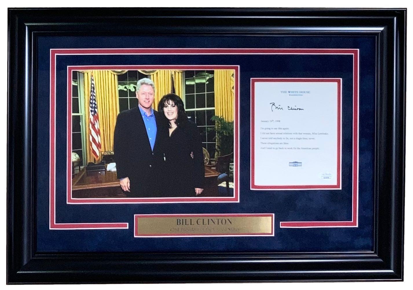 Authentic Bill Clinton Signed Framed White House Letter with Monica Lewinsky Reference - JSA Certified - Perfect for Political Memorabilia Collectors & History Enthusiasts