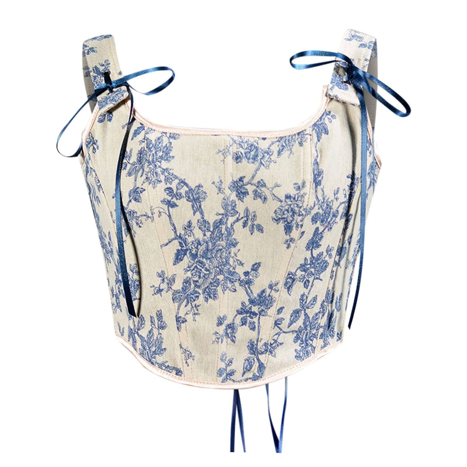 Women's Summer Floral Print Lace-Up Tank Top - Vintage Corset Straps, Sexy Eyelet Design, Casual & Comfortable - Perfect for Beach, Vacation, and Everyday Wear