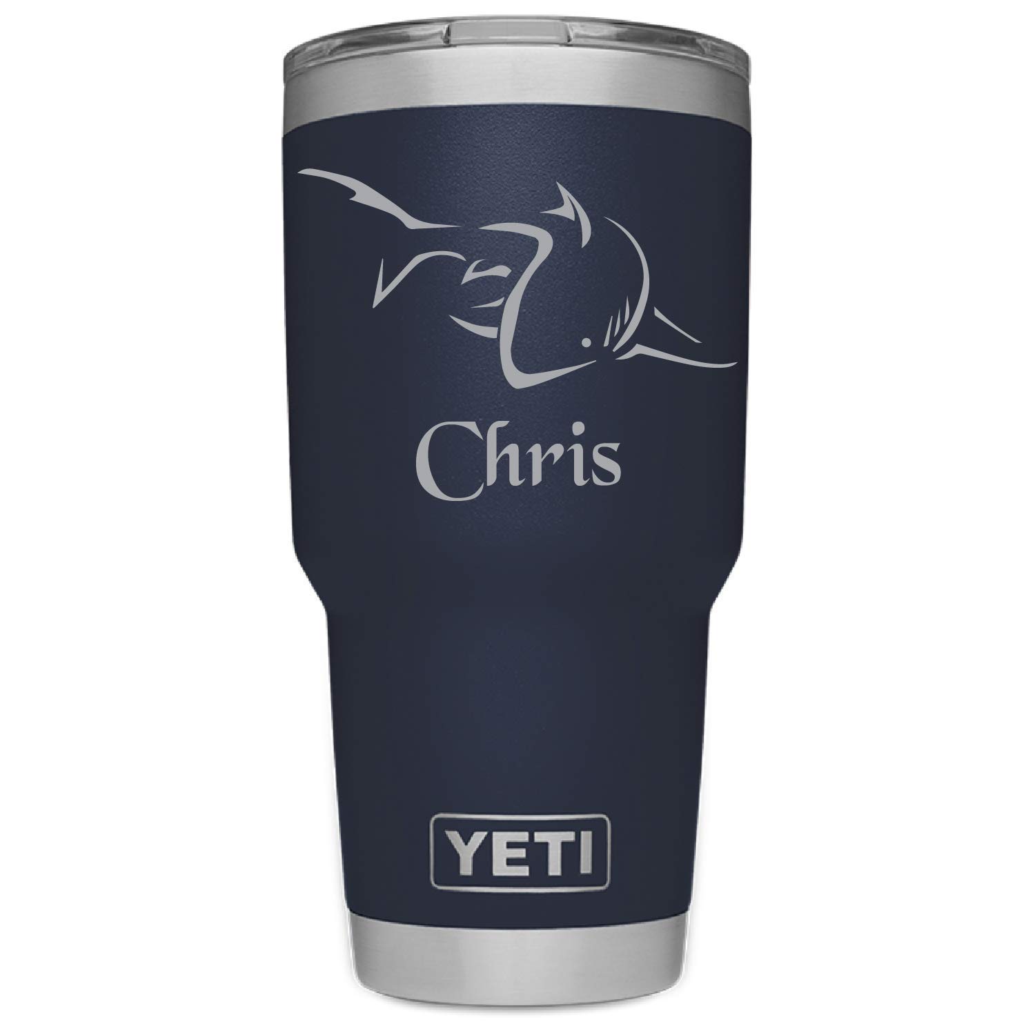 Personalized Shark Design Laser Engraved Yeti-Style Stainless Steel Tumbler with Durable DuraCoat Colors - Custom Name Engraving - Perfect for Outdoor Adventures, Gym & Office Use