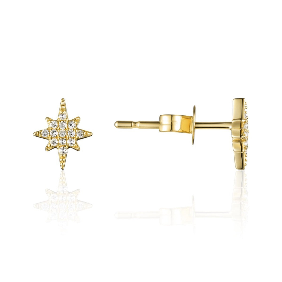 14K Yellow Gold Diamond Starburst Petite Stud Earrings for Women - Elegant Everyday & Special Occasion Jewelry Gift