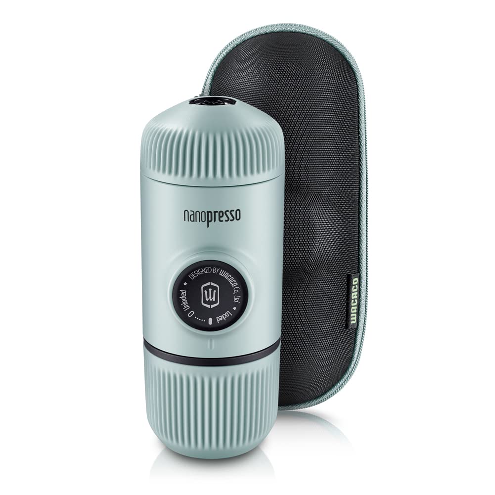 WACACO Nanopresso Portable Espresso Maker with Travel Case - Mini Handheld Coffee Machine for Camping, Hiking, Travel & Office Use - Compatible with Nespresso Pods & Ground Coffee (Arctic Blue) | Perfect Gift for Coffee Lovers & Outdoor Enthusiasts