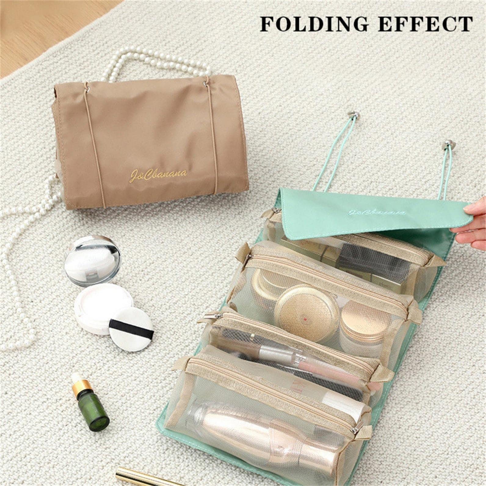 4 IN 1 Foldable Detachable Makeup Organizer with 4 Removable Mesh Compartments - Travel Cosmetic Bag & Toiletry Kit for Women | Perfect for Vacation, Gym, and Daily Essentials Storage