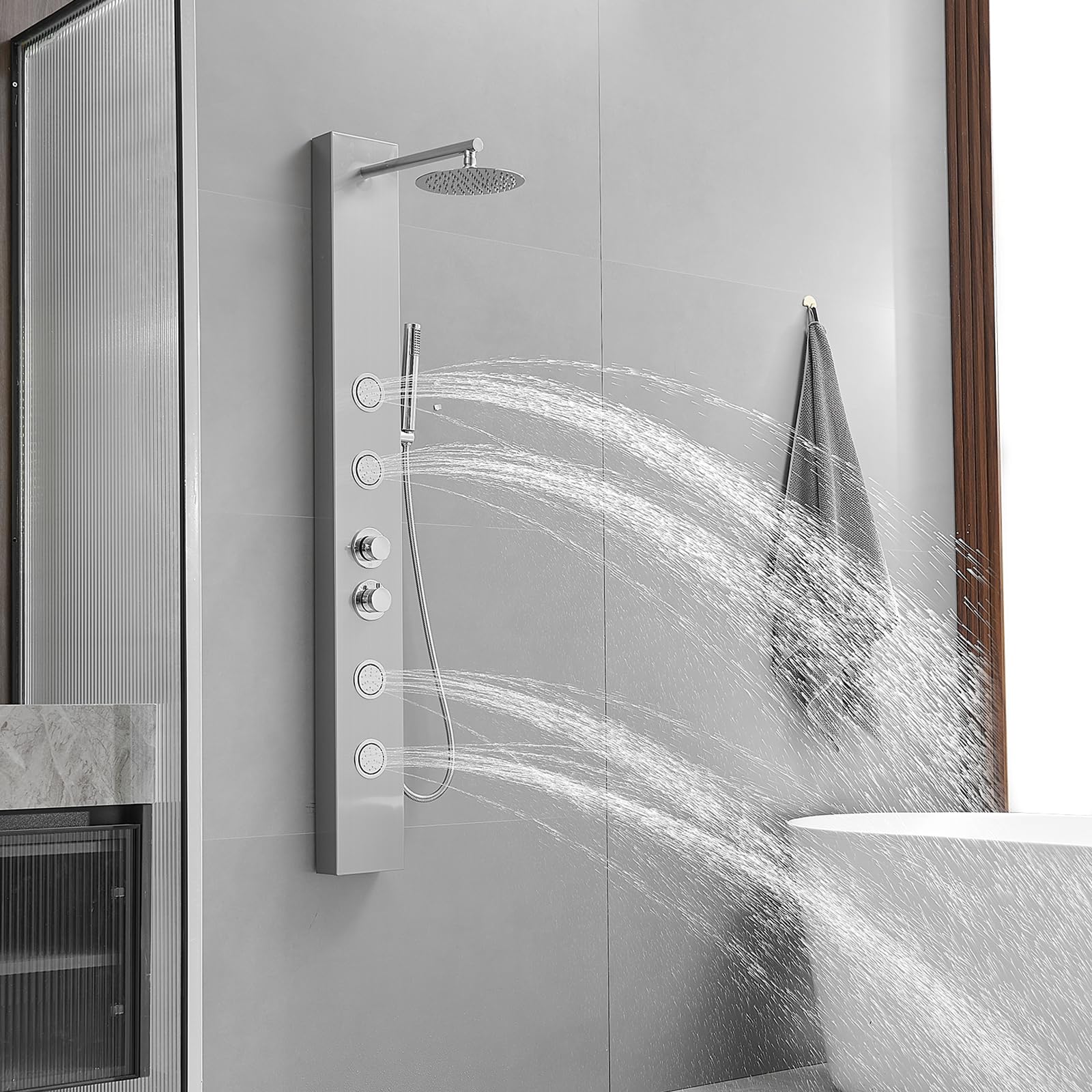 Premium Stainless Steel Shower Panel Tower System with 4 Adjustable Body Jets & 8