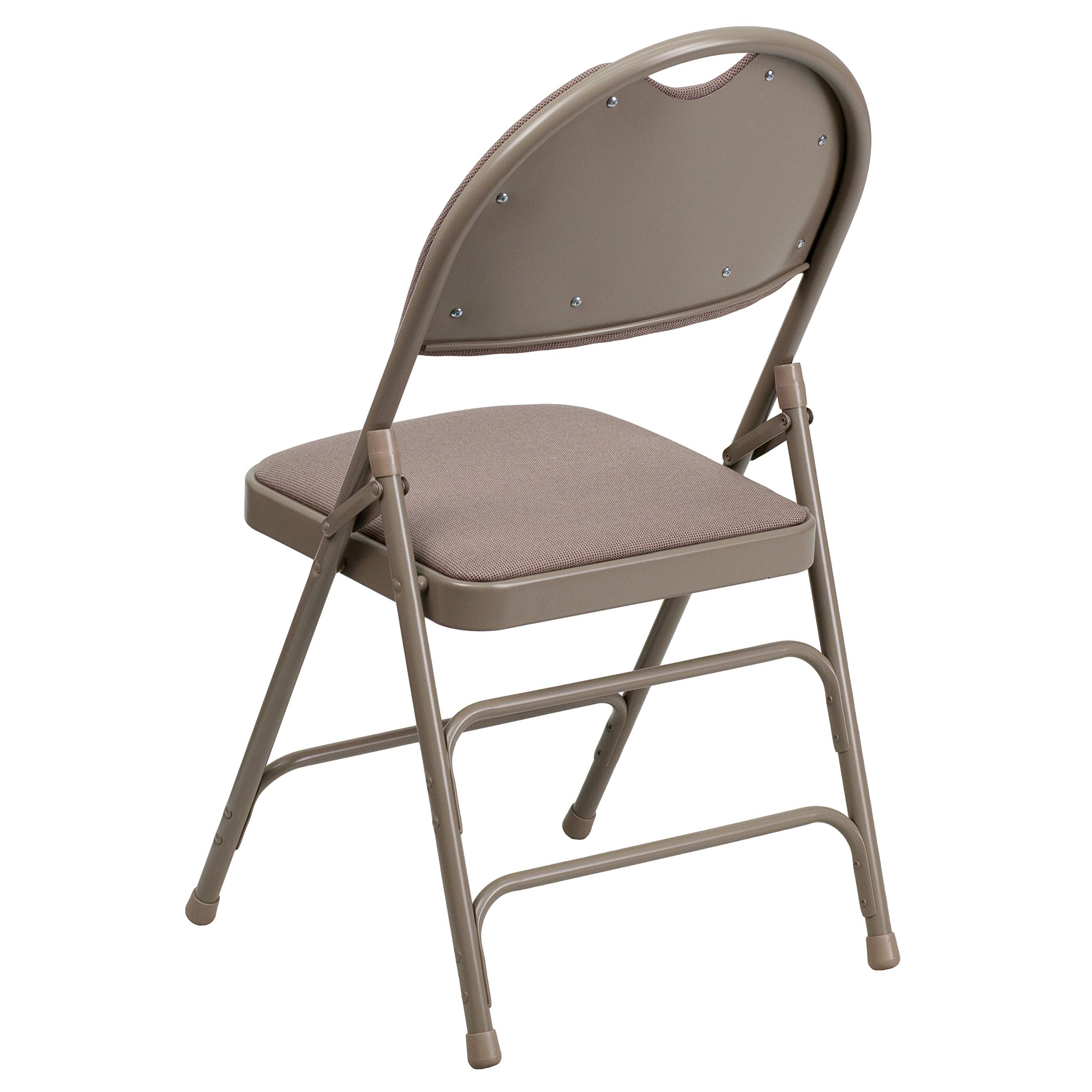 EMMA + OLIVER 4 Pack Beige Fabric Folding Chairs with Metal Frame - Lightweight & Portable for Indoor Outdoor Events, Parties, Picnics, and Camping