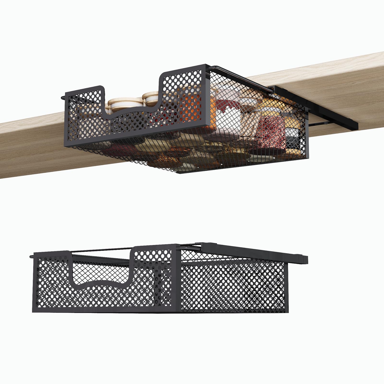 JKsmart 2-Pack Hanging Pullout Drawer Basket - Under Shelf Wire Organizer for K-Cups & Coffee Pods - Space Saving Kitchen Storage for Counter, Pantry & Cupboard - Perfect for Small Spaces & Coffee Stations