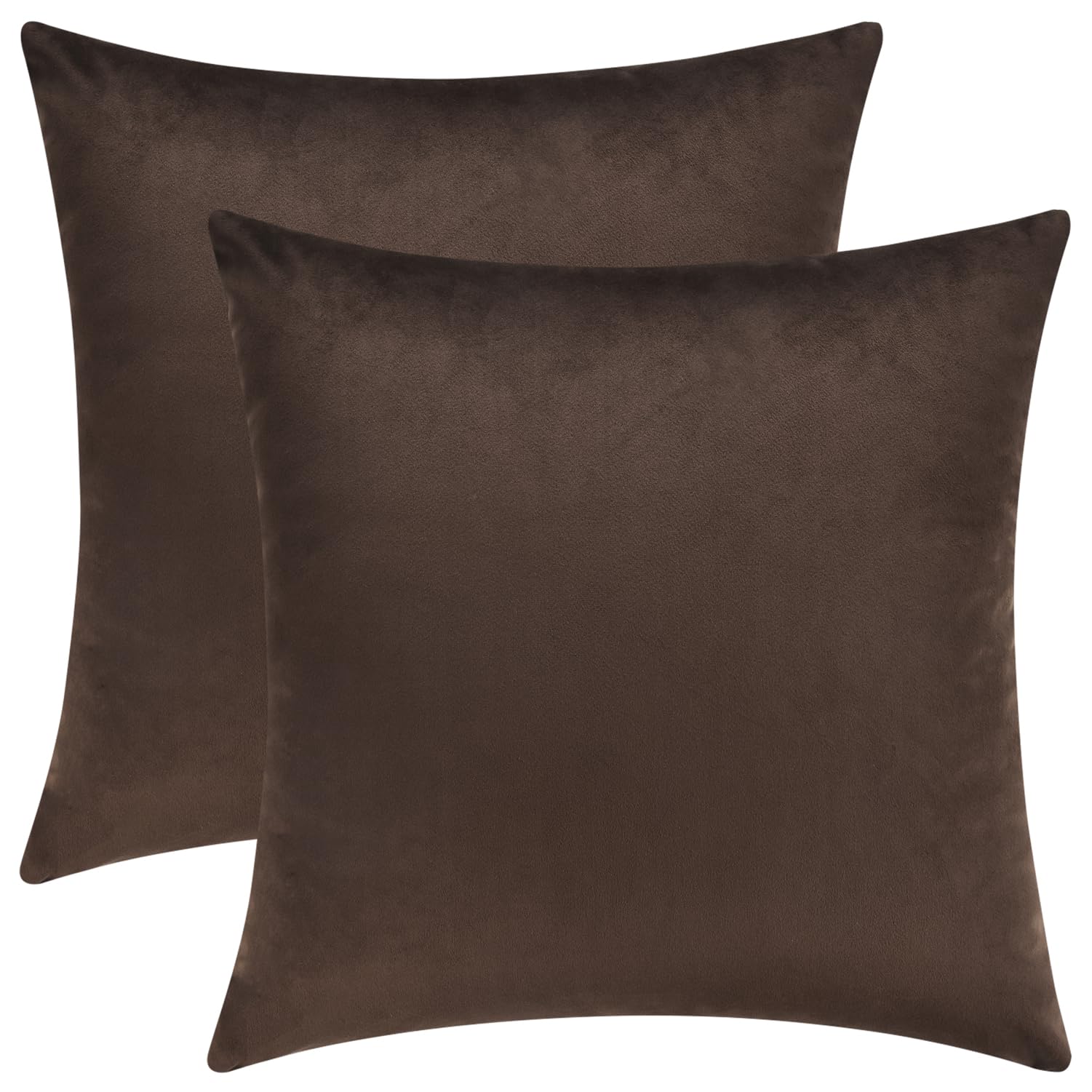 Mixhug Velvet Decorative Throw Pillow Covers - Set of 2, 20x20 Inch Solid Coffee Brown Cushion Covers for Sofa, Couch & Bed - Perfect for Living Room, Bedroom & Home Decor