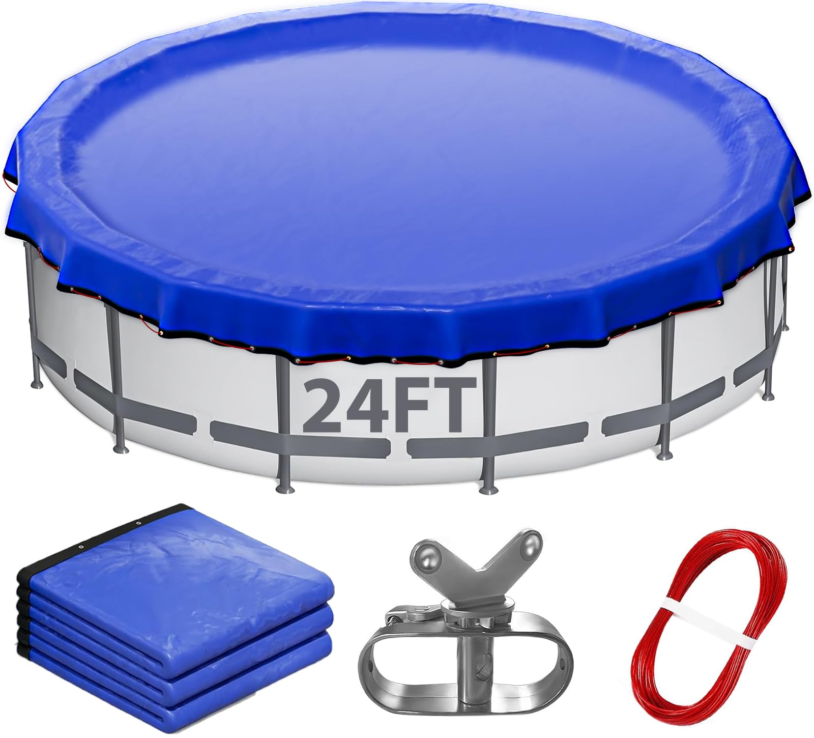 24Ft Winter Round Pool Cover for Above Ground Pools - Extra Thick & Durable PE Material, Cold & UV Resistant - Perfect for Winter Protection, Snow Load & Leaf Debris Prevention - Blue