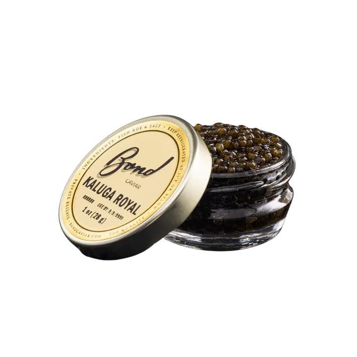 Premium Bond Kaluga Royal Caviar - World-Renowned Malossol Fish Roe with Sea Salt, Large Pearl Grains | Overnight Shipping | Luxury Gourmet Gift for Weddings, Parties & Special Events | Smooth, Buttery Flavor - 1 oz   Perfect for elevating charcuterie boards, fine dining experiences, and celebratory toasts at weddings, anniversaries, and corporate gatherings.