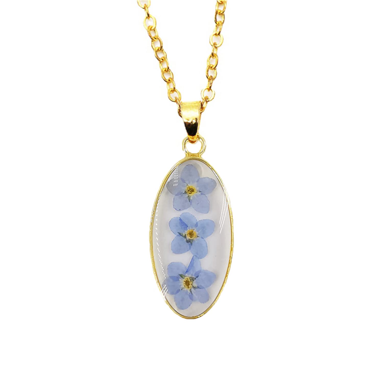 Pressed Flower Necklace - Real Flower Resin Pendant with Gold Plated Chain, Handmade Floral Jewelry for Women, Perfect Gift for Birthday, Anniversary & Mother's Day | Boho, Vintage & Nature-Inspired Style