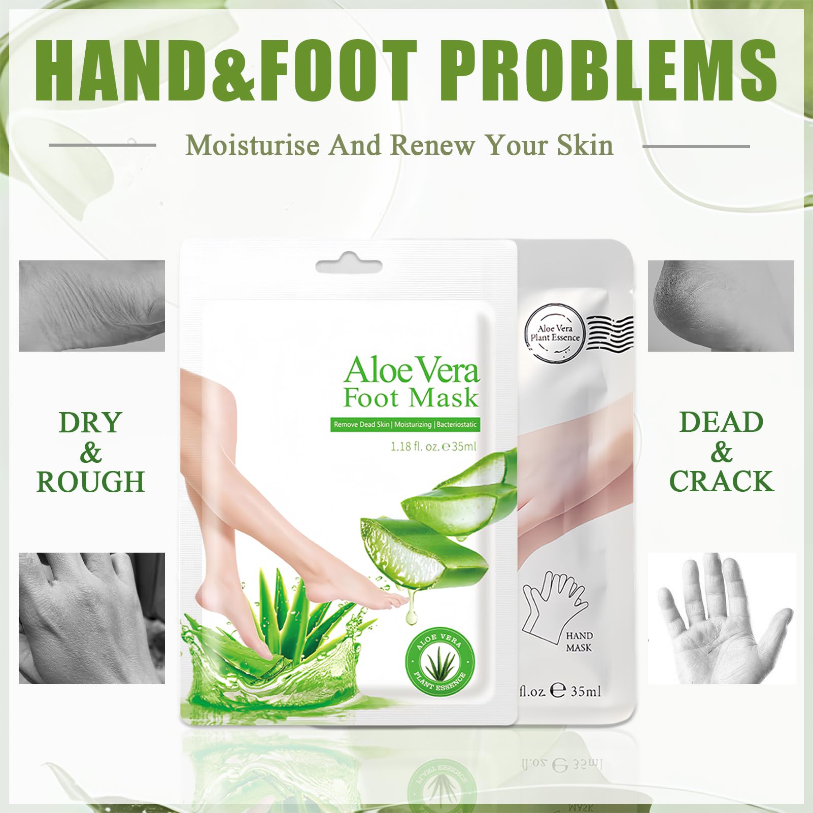 Hydrating Hand and Foot Mask Set - 5 Pcs Exfoliating Foot Peel & 5 Pcs Moisturizing Gloves with Aloe Vera - Deep Nourishing Treatment for Dry, Cracked Skin - Perfect for At-Home Spa, Self-Care, and Gift Giving for Women & Men