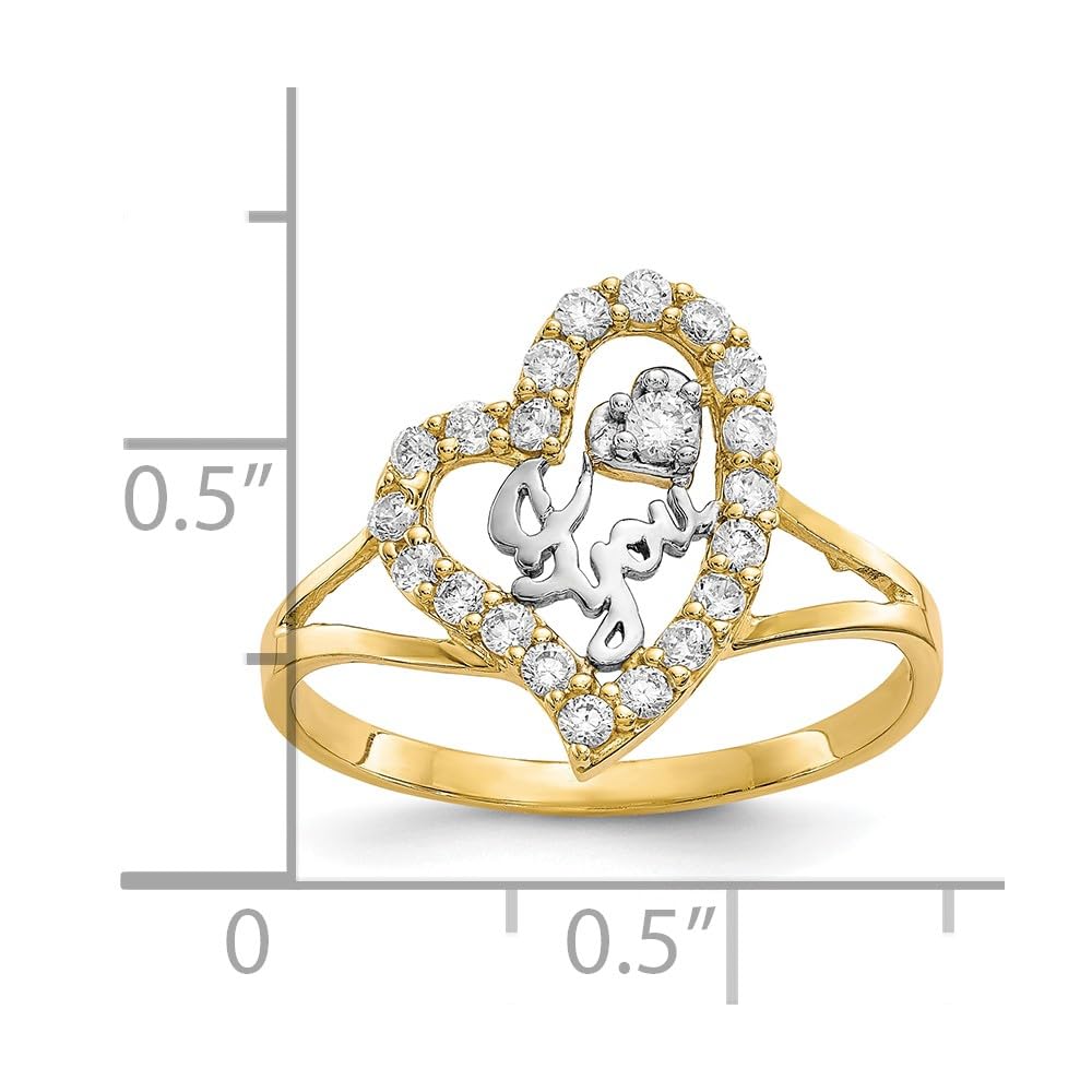 10K Yellow Gold & Rhodium Plated Cubic Zirconia Heart Ring - 