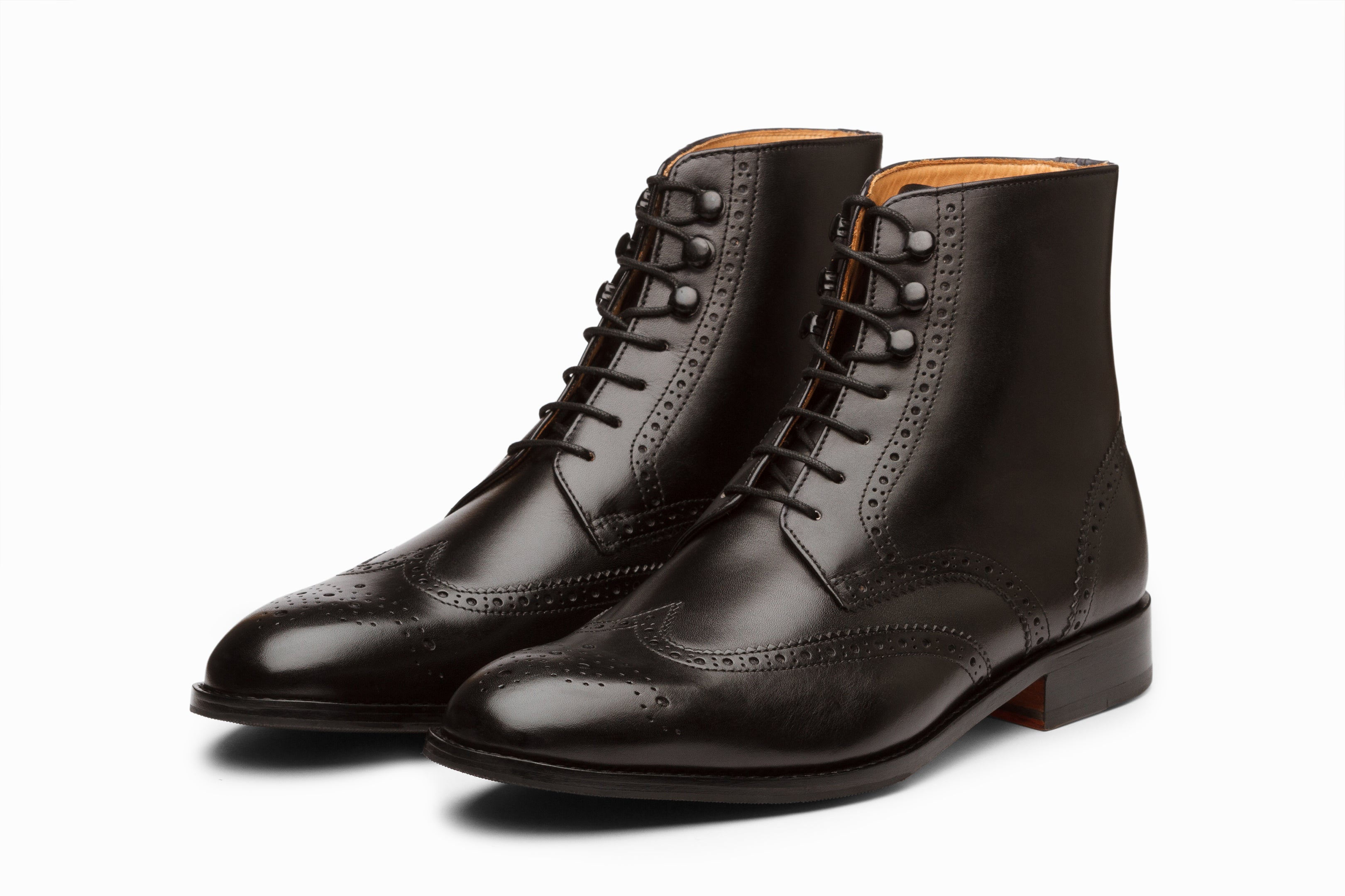 Premium Leather Wingtip Brogue Boots for Men - Classic Black Oxford Style Dress Shoes - Perfect for Business, Formal Events & Office Wear