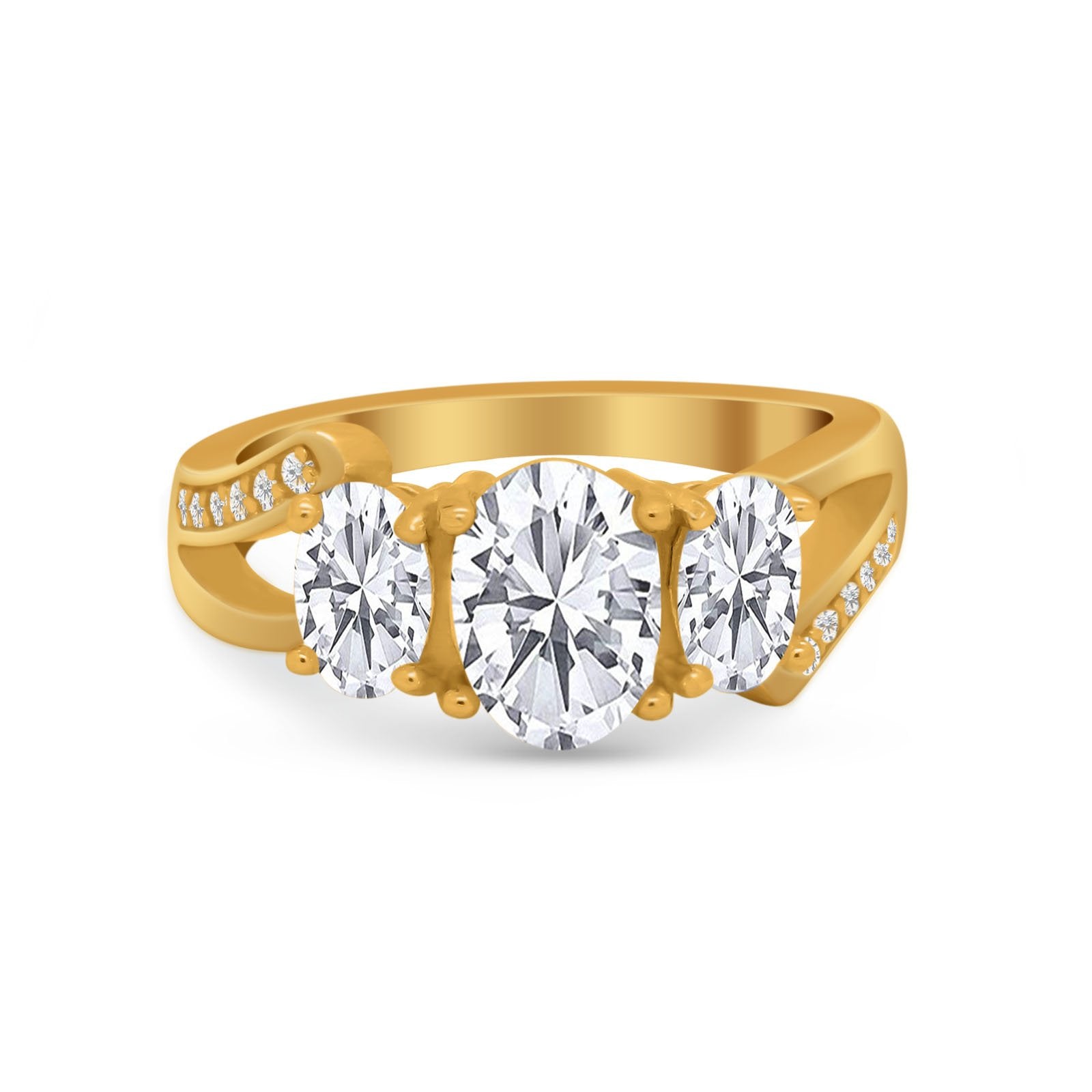 3 Stone Oval Wedding Ring - 925 Sterling Silver Simulated Cubic Zirconia Bridal Set for Engagement, Anniversary & Special Occasions