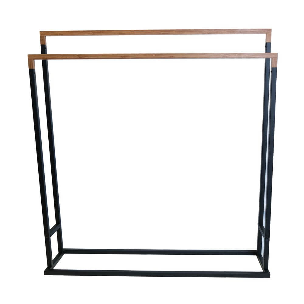 Limited Edition Bamboo and Matte Black Wide Towel Rack - Bathroom & Kitchen Storage Organizer for Sponges, Towels, and Utensils