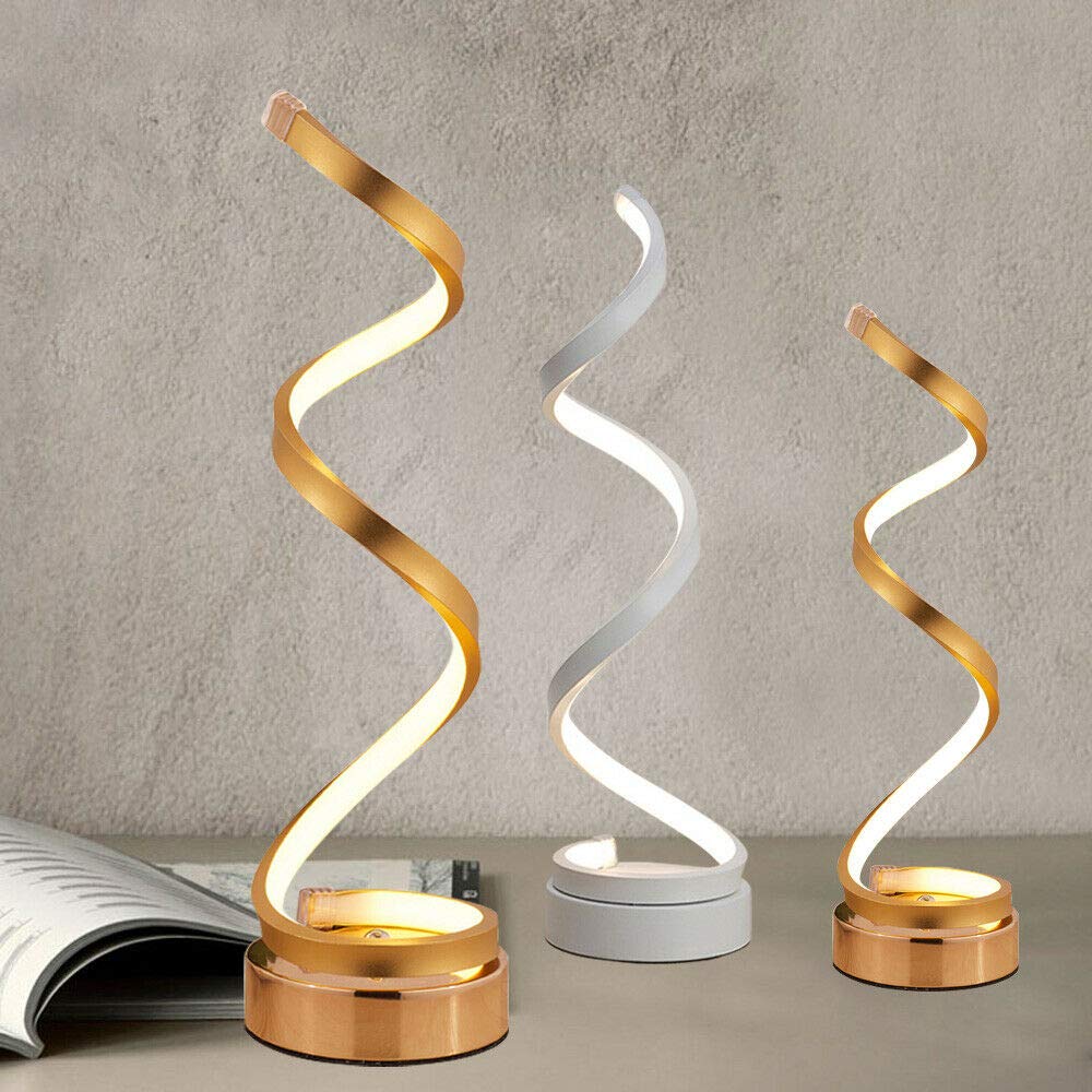 TFCFL Spiral LED Desk Lamp - Modern Minimalist Curved Table Light with White Acrylic Shade & US Plug | Perfect for Bedroom, Living Room, Office Study & Night Reading (White)