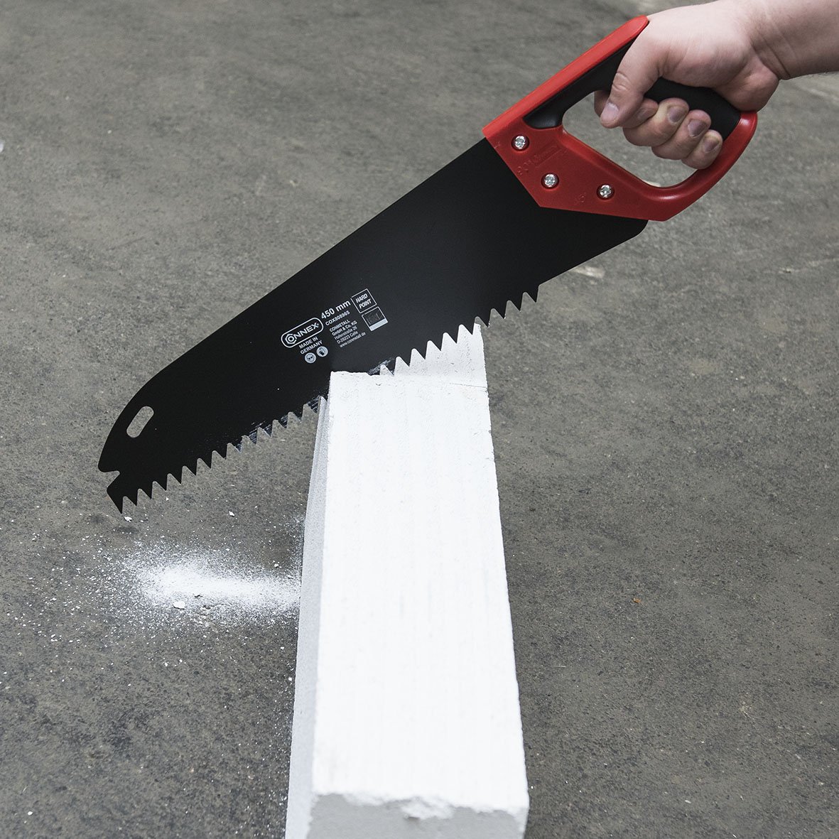 COX808965 Heavy-Duty Gas Concrete Saw with Hardened Teeth - 2C Handle, 450mm (Red/Black) for Professional Construction, Demolition & Masonry Work