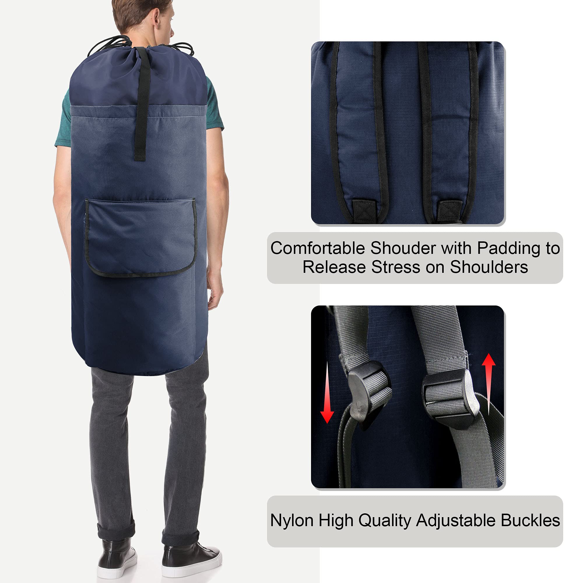 BeeGreen Extra Large Heavy Duty Laundry Backpack - Waterproof Travel Duffel Bag for Gym, Camping & College Dorm (50L Capacity)