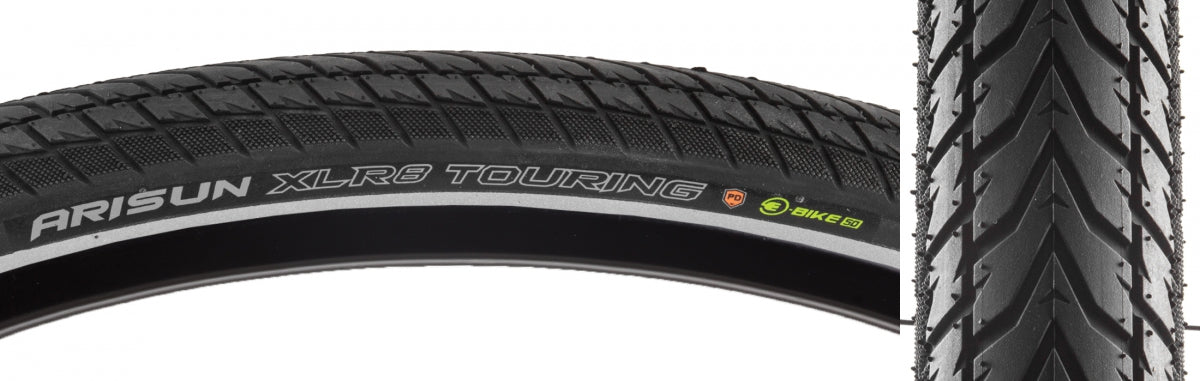 Arisun XLR8 Touring 700x38 Clincher Wire TPI 75 Black/Black Reflective Road Bike Tire - High Performance for Commuting, Urban Riding & Long-Distance Cycling