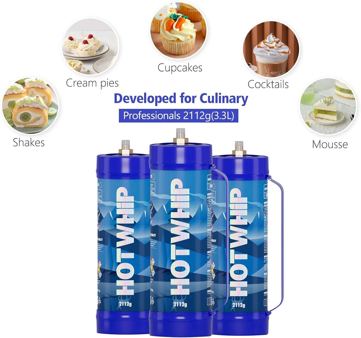 Premium 3.3L Whipped Cream Chargers (2112g) - 2-Pack Food Grade Nitrous Oxide Cartridges with Nozzle - Perfect for Desserts, Coffee Toppings & Baking - Original Flavor Cream Dispenser Canisters