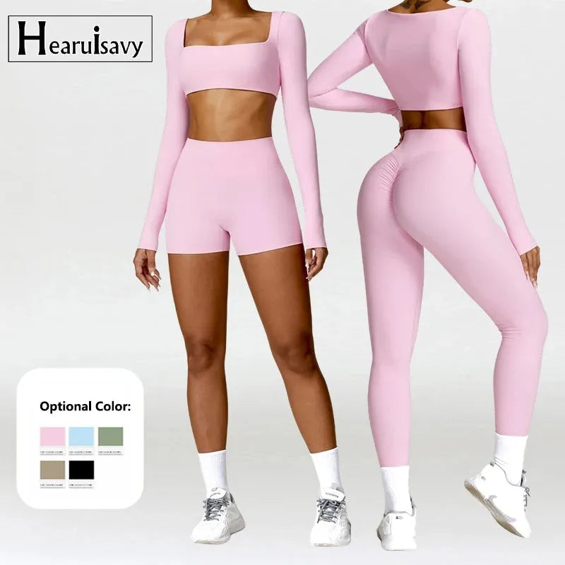 2PCS Women's Quick Dry Yoga Outfit - Long Sleeve Workout Top & Pants Set for Gym, Running, Pilates | Moisture Wicking Activewear for Yoga, Fitness & Casual Wear