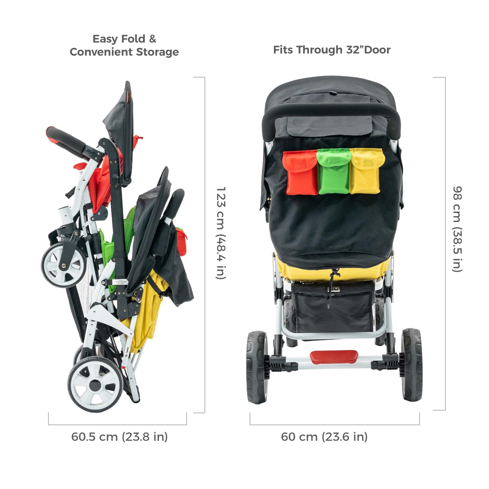 Familidoo H3E 3 Seat Baby Stroller - Lightweight Tandem Triple Stroller for Daycare with 5-Point Safety Harness - Adjustable Reclining Seats for Infants & Toddlers 0-3 Years - Compact Foldable Design - Perfect for Shopping, Travel & Family Outings