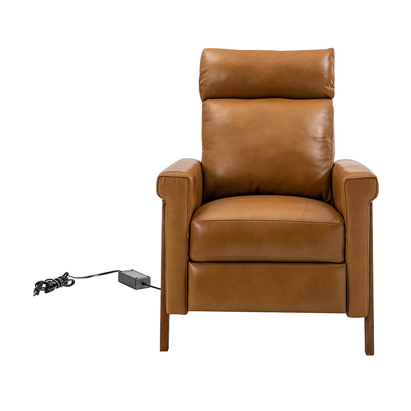 Premium Genuine Leather Power Recliner with Solid Wood Frame - Electric Massage Chair for Living Room, Home Theater & Office - Comfortable Modern Reclining Sofa with USB Charger