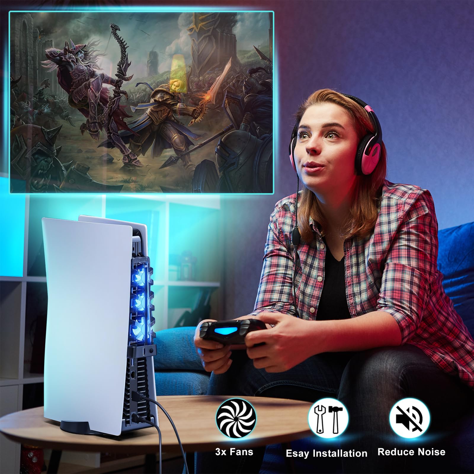 PS5 Cooling Fan with USB Port & 3 Fans - Compatible with PlayStation 5 Console (Ultra HD/Digital Edition) - Black - Perfect for Gaming Sessions & Preventing Overheating