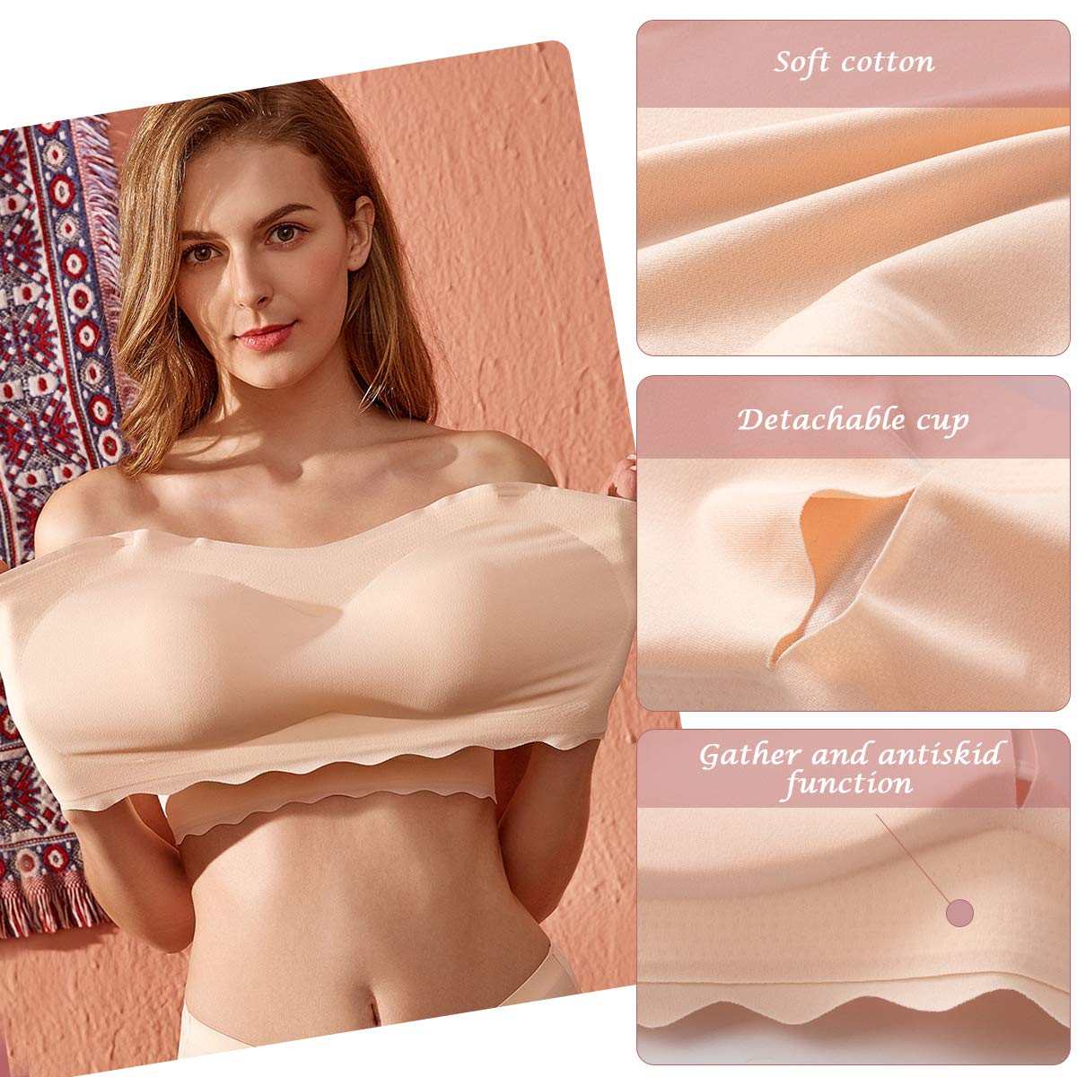 Push Up Bandeau Bra for Women - Convertible Strapless Bra, No Wire Lift Up Bra - Perfect for Backless Dresses, Tanks & Summer Outfits