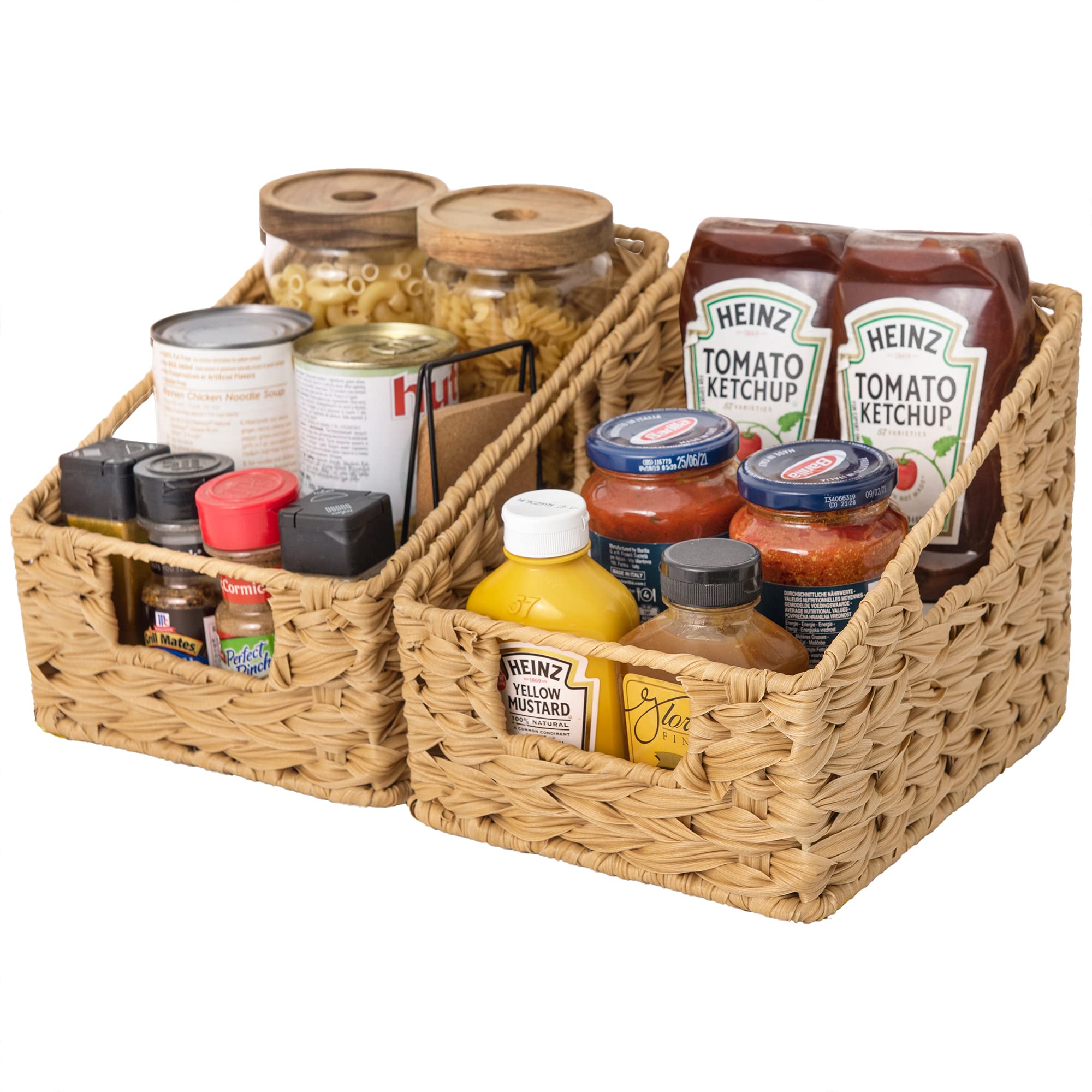Waterproof Wicker Storage Baskets with Handles - 2-Pack Trapezoid Decorative Organizing Baskets for Shelves, Home & Office Organization | Perfect for Living Room, Bedroom, Bathroom & Laundry Room Storage