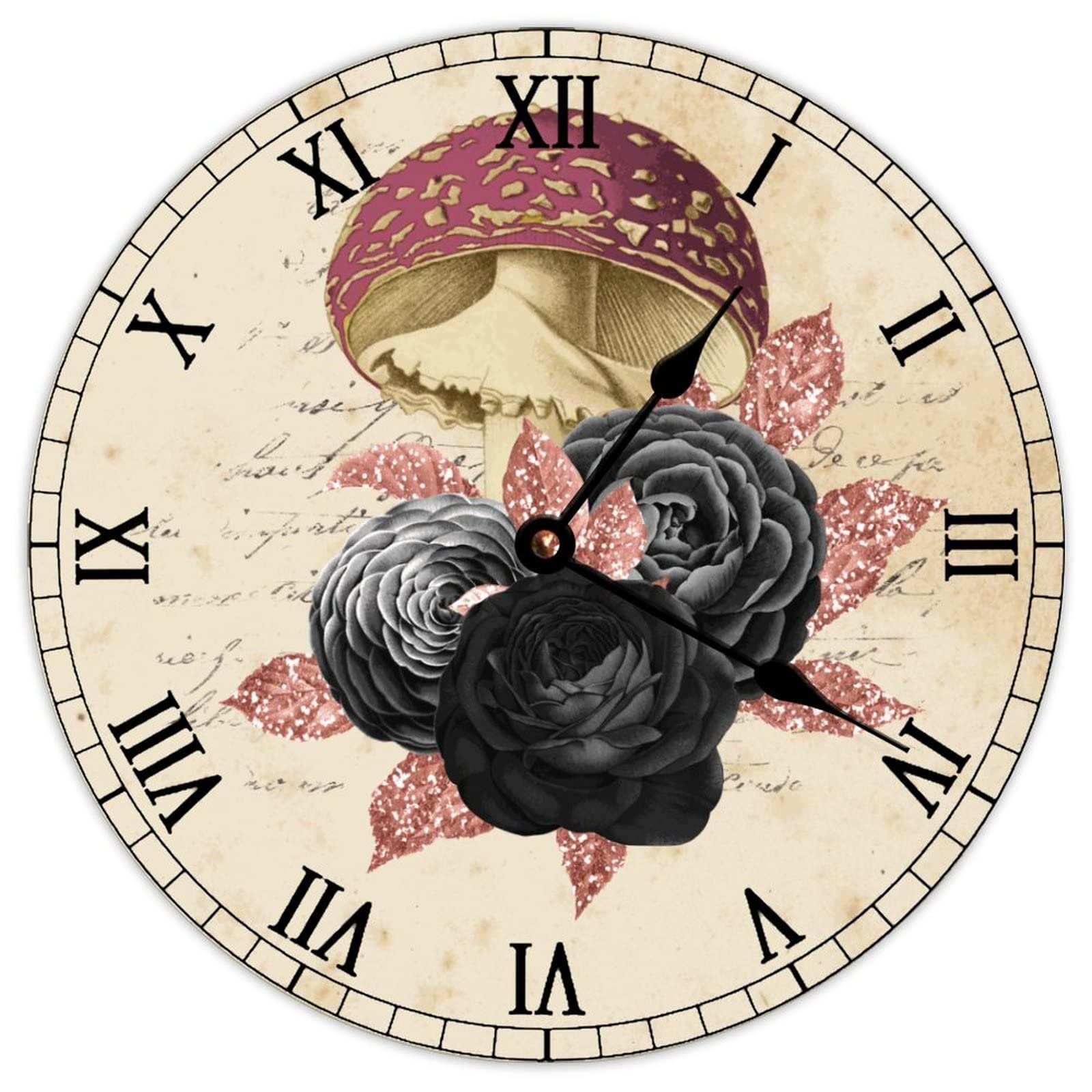 Vintage Retro French Witch Mushroom Wall Clock - 10 Inch Wooden Battery Operated Farmhouse Decor for Kitchen, Living Room, Bedroom, Office | Perfect for Rustic, Cottage & Gothic Home Decor