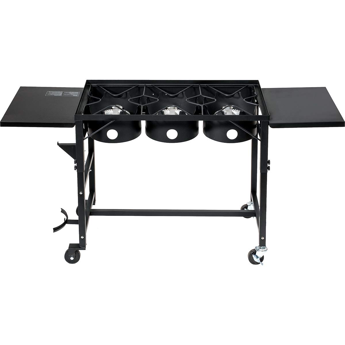 Barton Portable Propane Camp Stove - 87,000 BTU Triple Burner Outdoor Cooking Stove with Side Table, Wheels & Regulator - Perfect for Camping, Backyard BBQs, Tailgating and Patio Cooking
