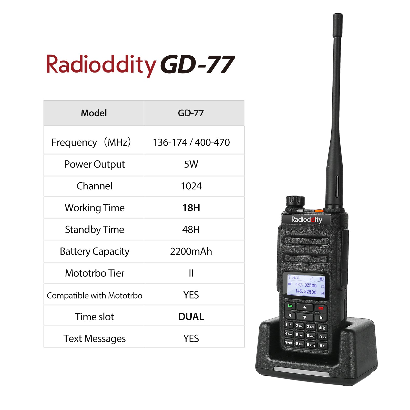 GD 77 DMR Dual Band Two Way Radio with Dual Time Slot & USB Cable - 2 Pack for Business, Security & Outdoor Adventures