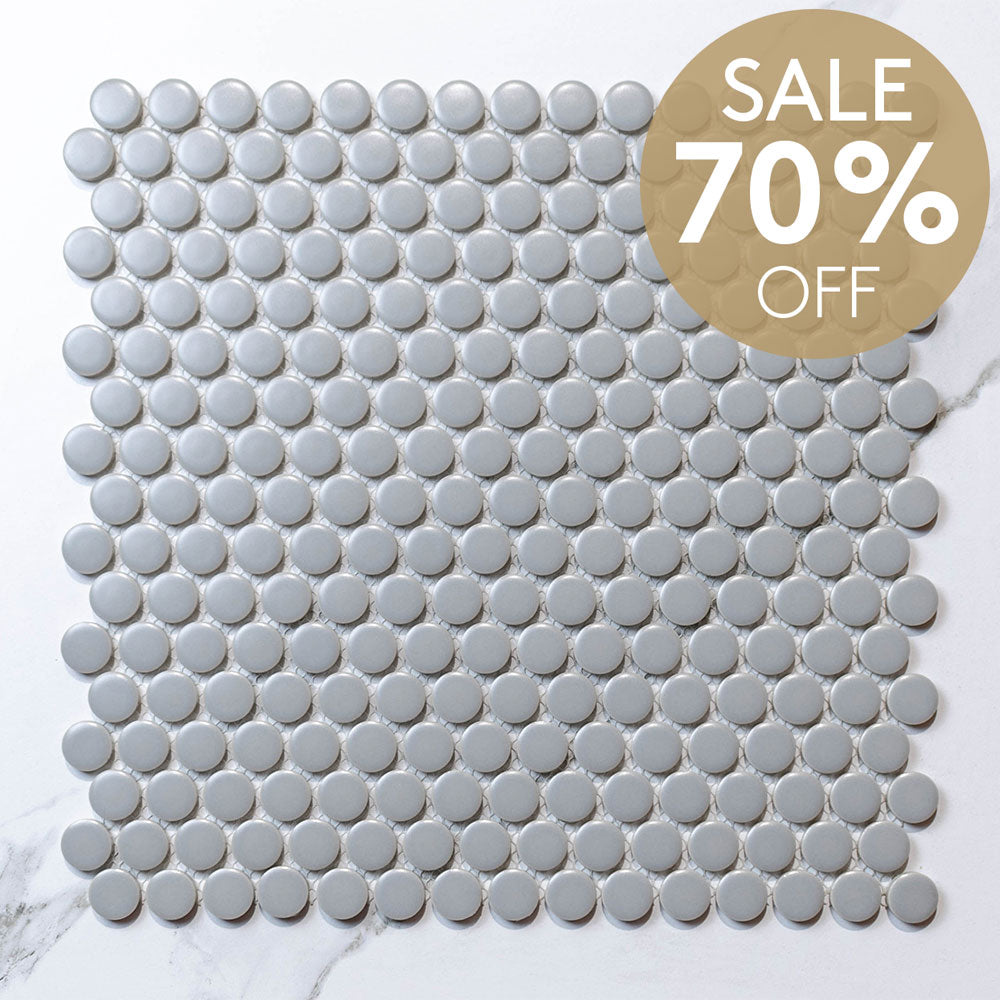 Circa Stone Penny Round Grey D19 Matte Porcelain Mosaic Tile (10 Sheets) - Perfect for Kitchen Backsplash, Bathroom Walls, and Fireplace Surrounds