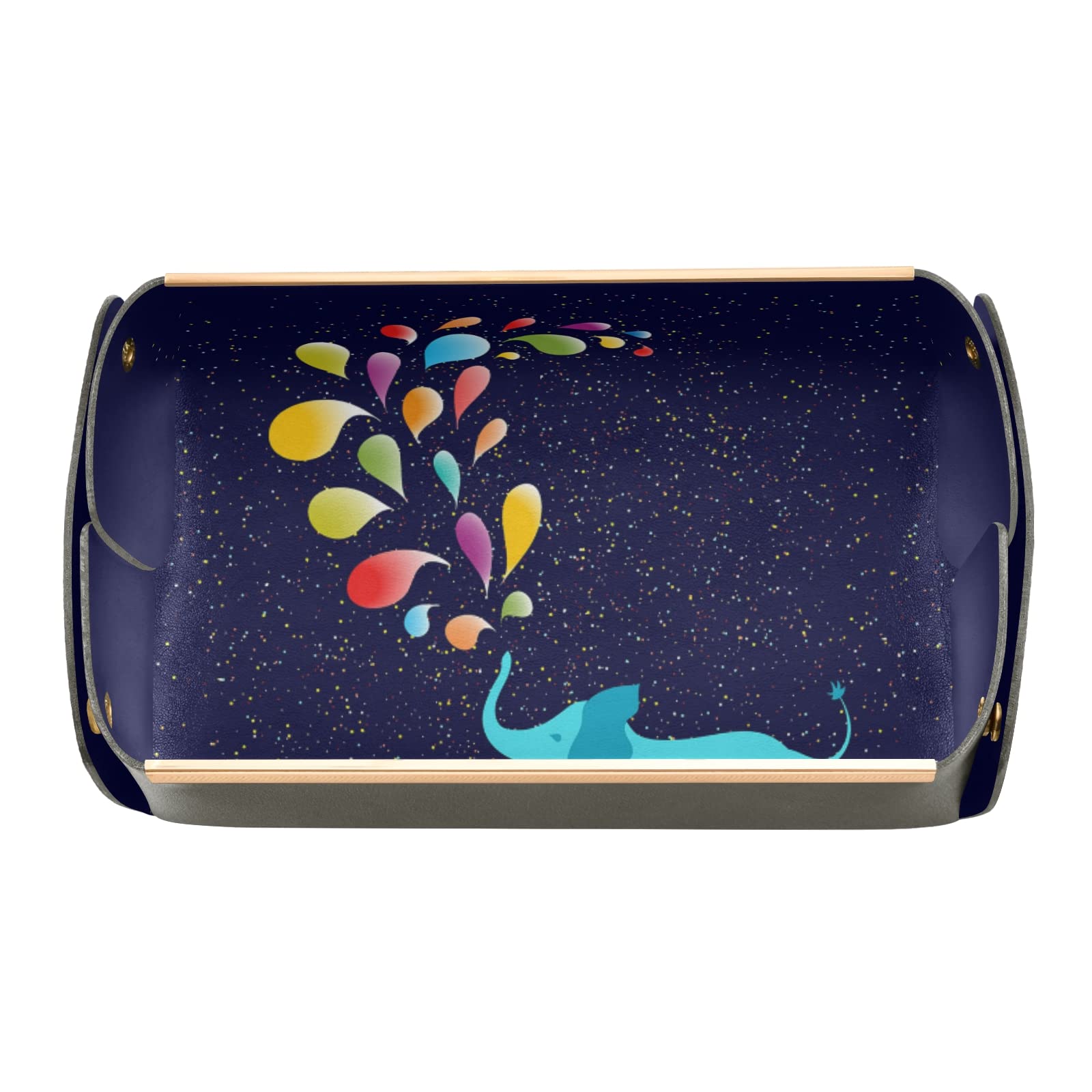 Turquoise Tiny Elephant Desk Organizer Tray - PVC Leather Jewelry Storage, Foldable Vanity Tray for Makeup, Counter Tissues & Accessories | Perfect for Office, Bathroom & Dressing Table Organization