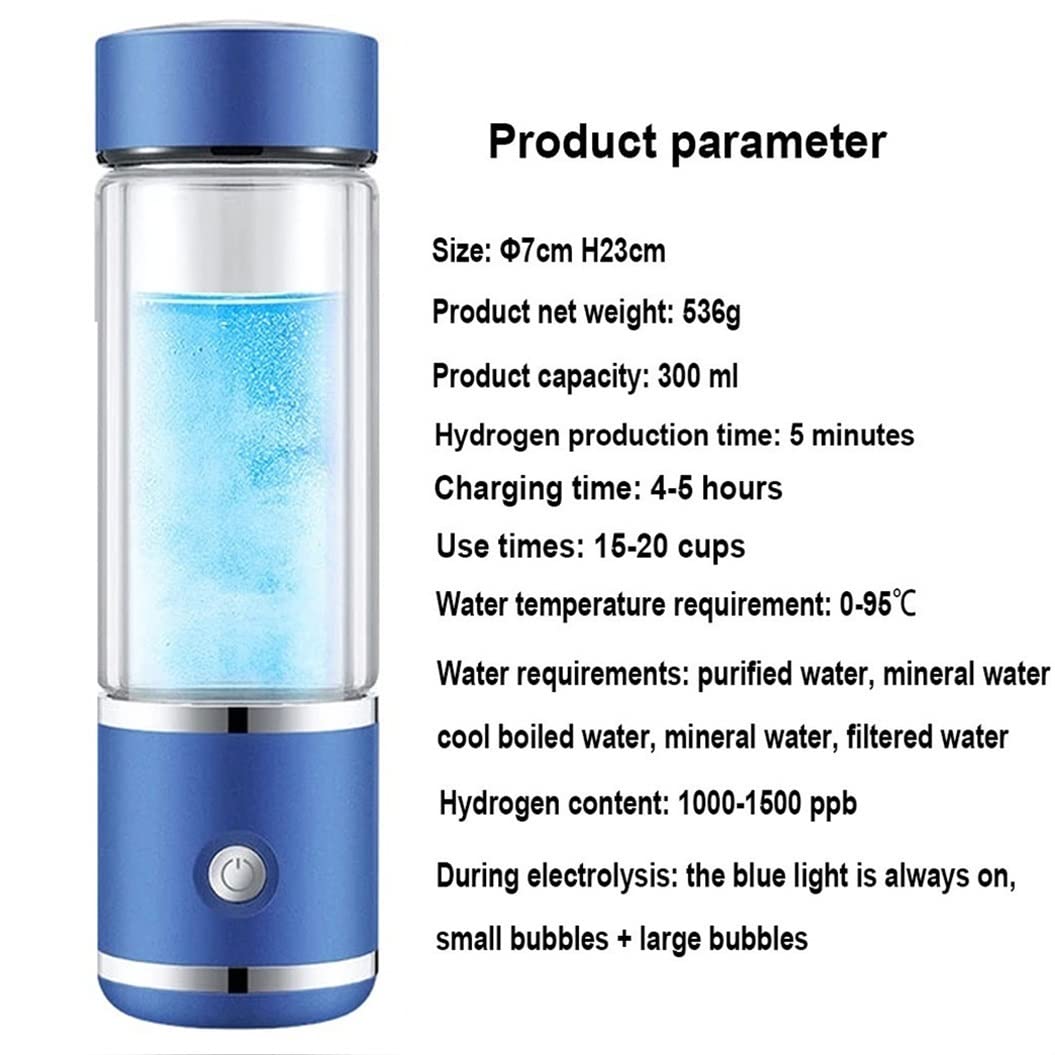 Premium Rechargeable Hydrogen Water Bottle with SPE PEM Technology - Portable Hydrogen Generator & Ionizer for Healthy Hydration - Includes Inhaler Adapter (Blue) - Perfect for Gym, Travel & Daily Detox