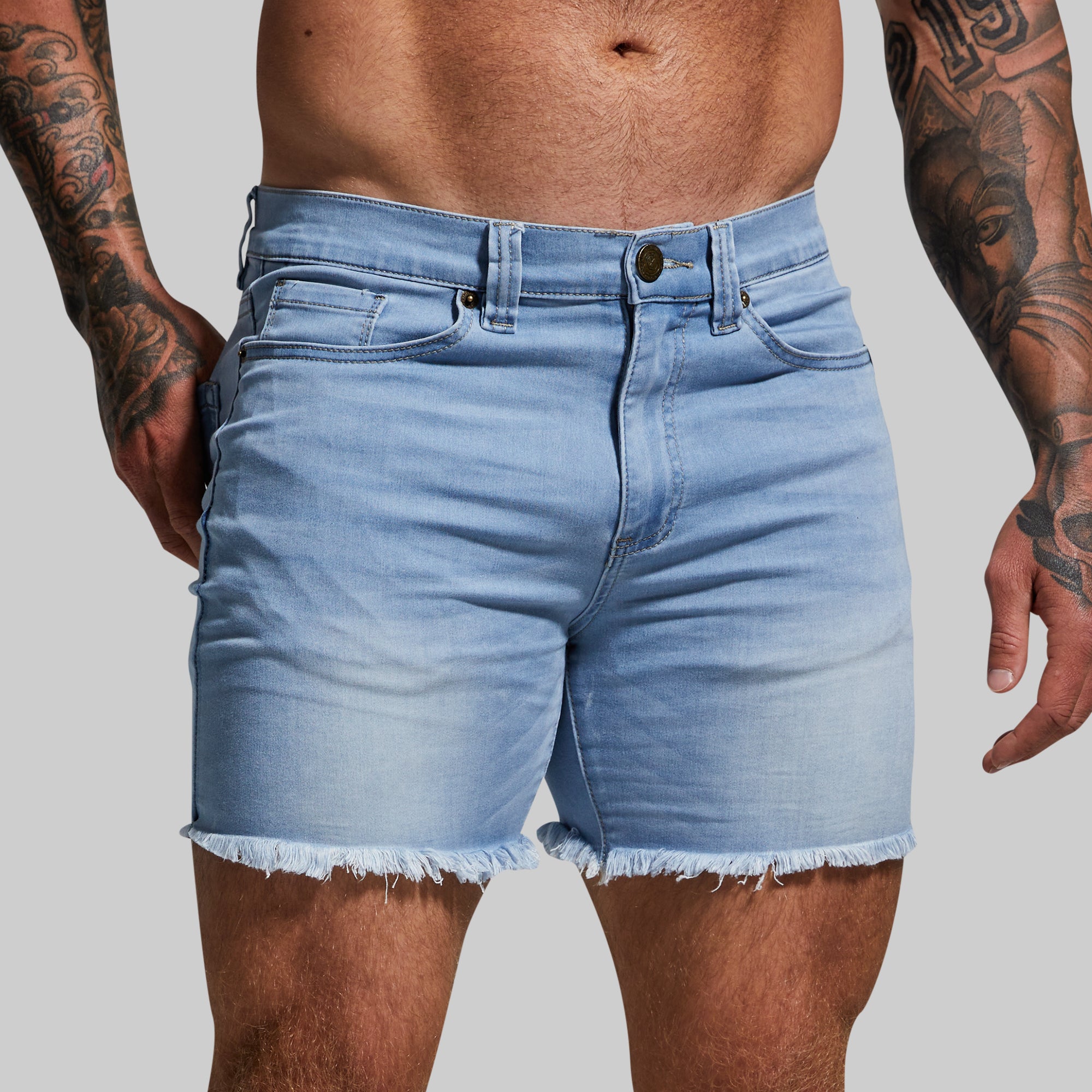 Stretchy Denim Jorts for Women - Light Wash Distressed High Waisted Jean Shorts | Comfortable & Flexible for Summer, Beach, Casual Outfits