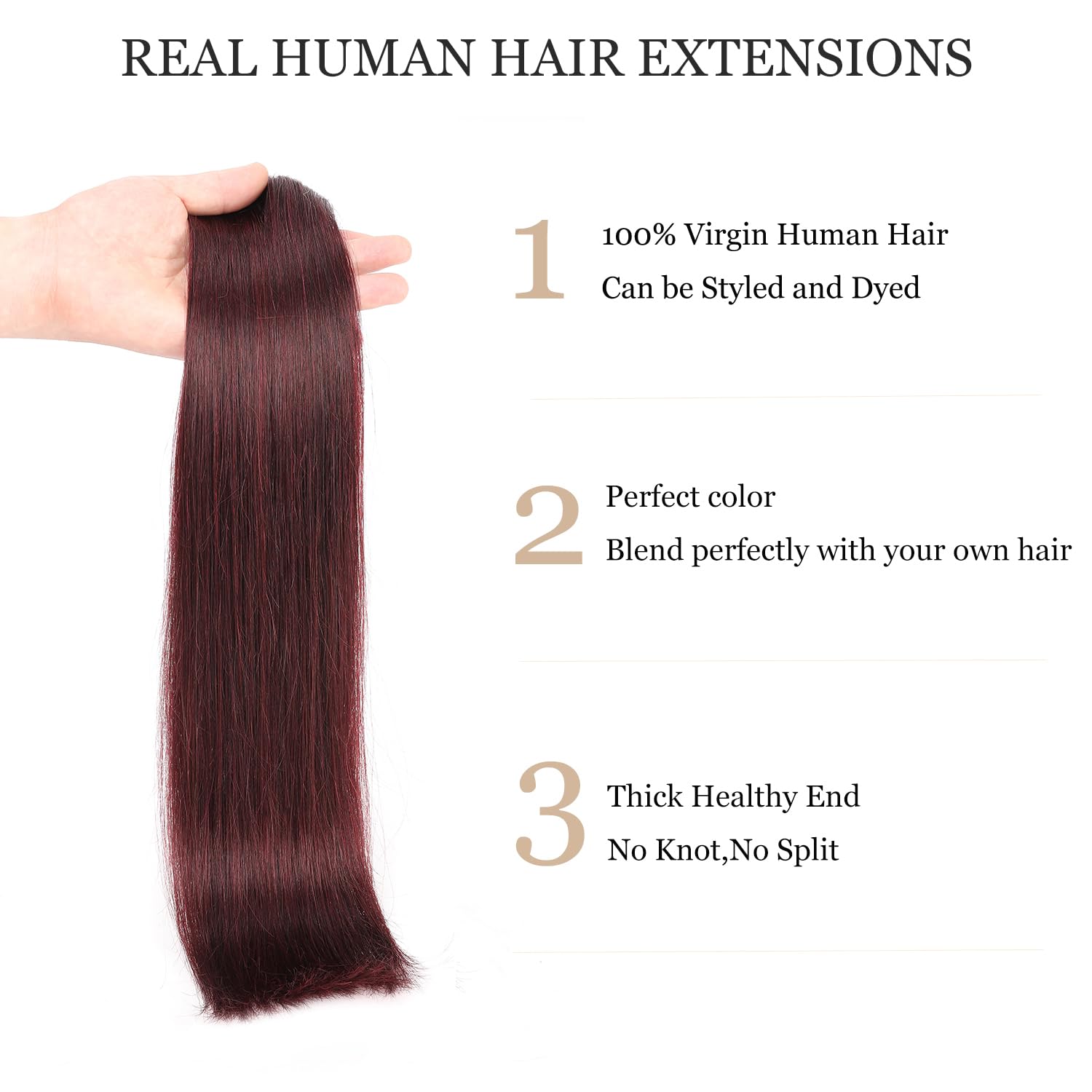 120g #99J Wine Red Clip-In Human Hair Extensions - 14 Inch 8pcs with 20 Clips, Straight Burgundy Hair Extensions for Women | Perfect for Parties, Weddings & Daily Styling