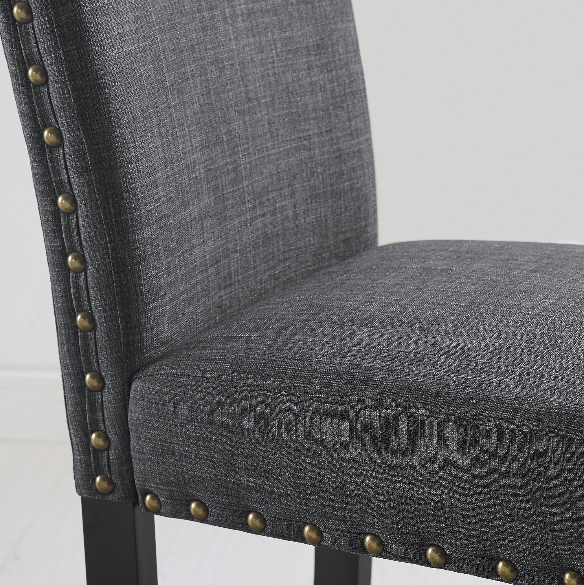 Roundhill Furniture Biony Espresso Wood Dining Set with Fabric Nailhead Chairs - 5-Piece Modern Kitchen Table Set for Small Spaces, Perfect for Breakfast Nook, Apartment Dining & Entertaining Guests