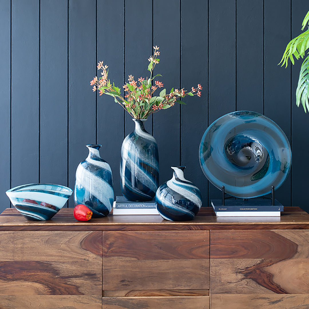 Blue Swirl Glass Vase - Handmade Decorative Ceramic Vase for Home Decor, Wedding Centerpiece & Floral Arrangements - Perfect for Living Room, Dining Table & Gift Giving
