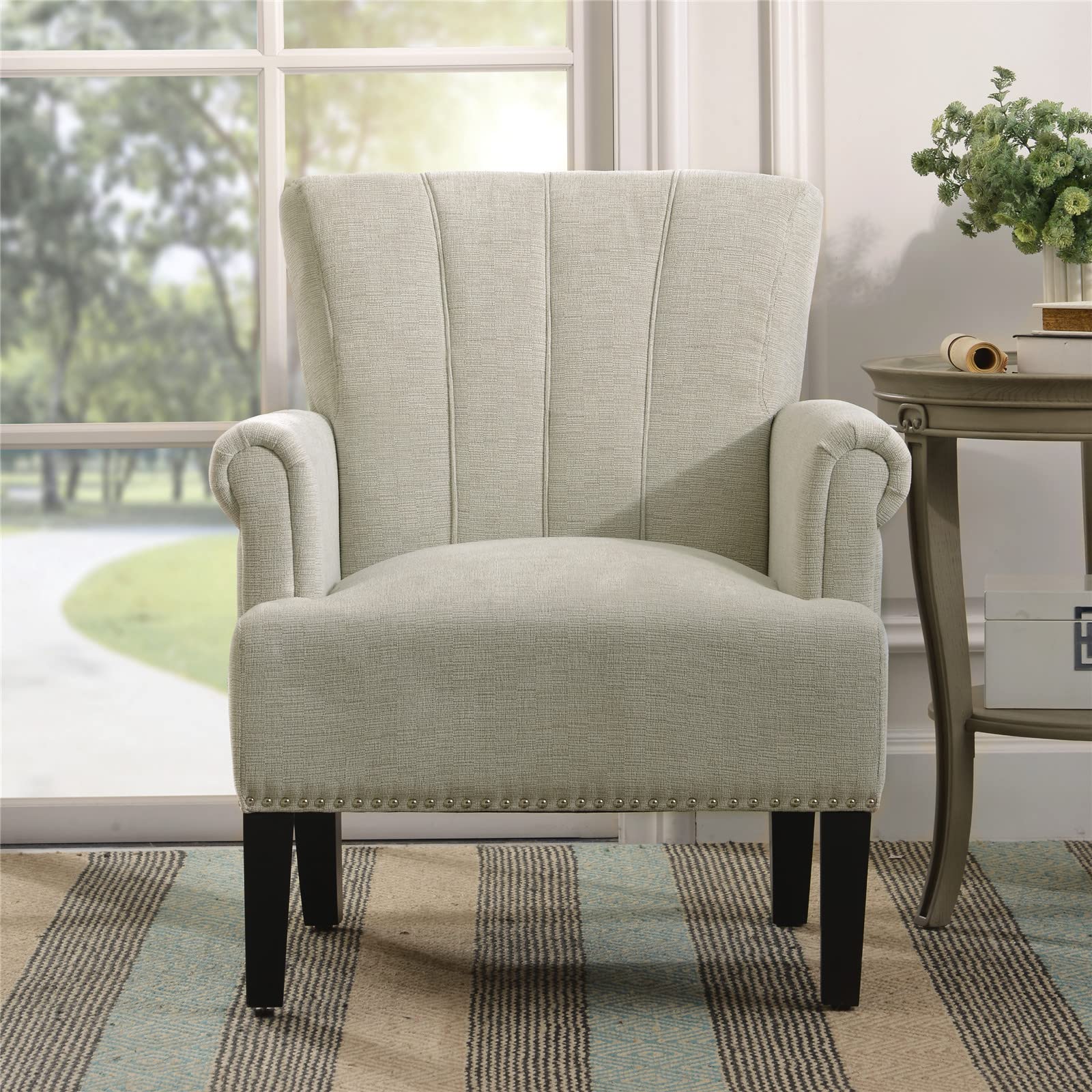 Henf Accent Chair - Tufted Polyester Upholstered Armchair with Rubber Wood Legs, Cream Barrel Club Chair for Living Room, Bedroom & Hosting Room | Perfect for Reading Nook, Lounge Area & Home Office