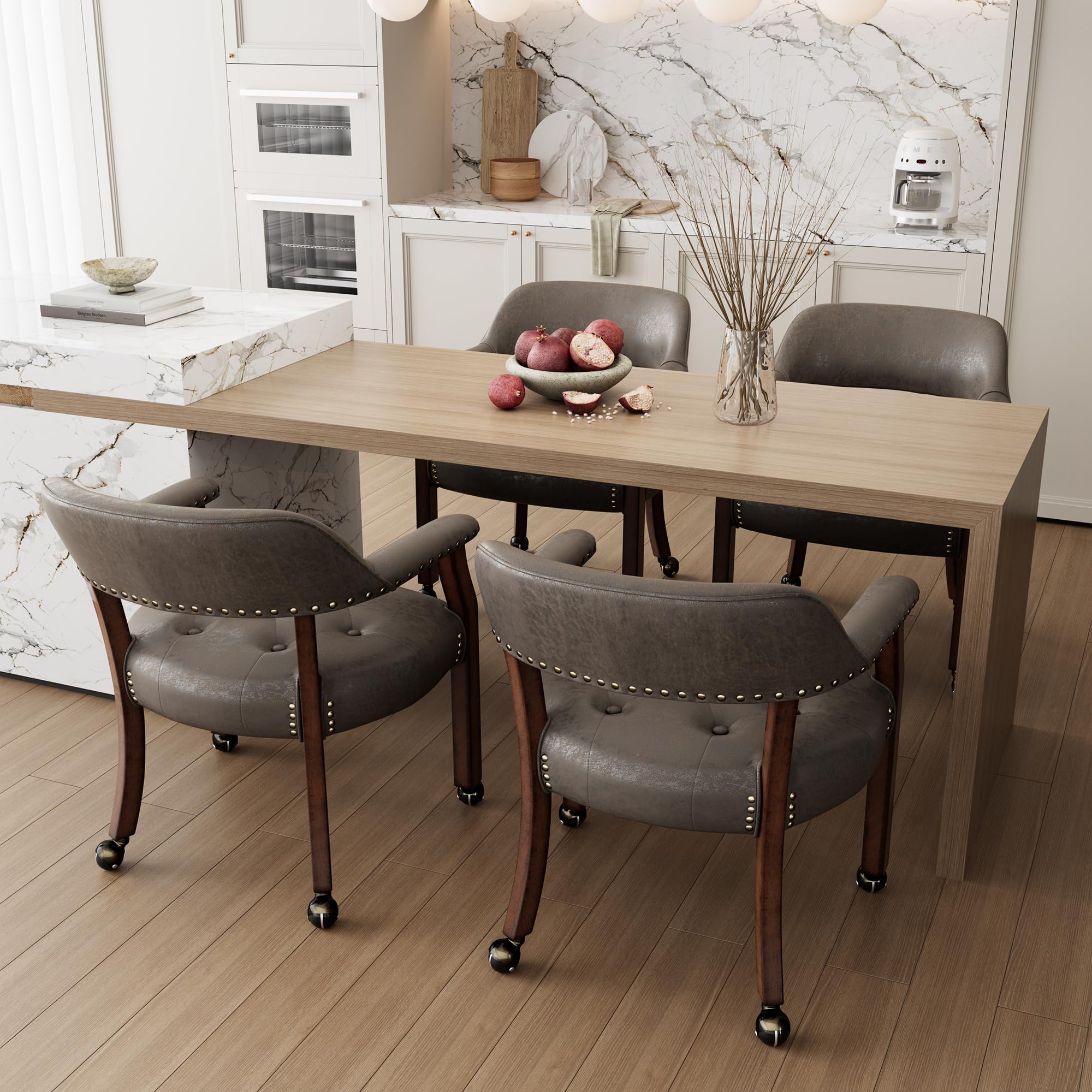 LEEMTORIG Large Rolling Dining Chairs with Casters & Arms - 26