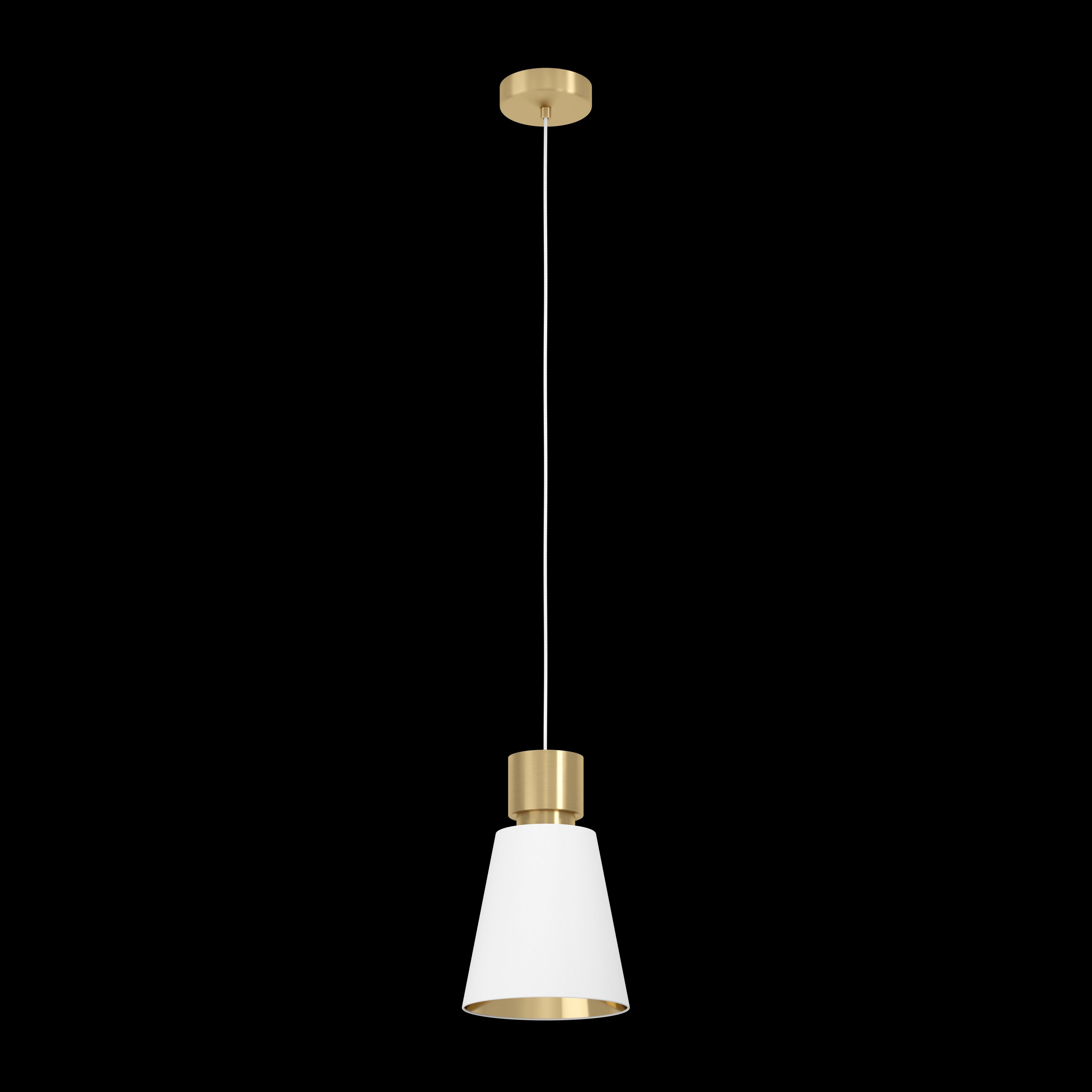 Eglo Aglientina Brass & White Fabric Shade Pendant Light - Vintage Industrial Ceiling Fixture for Dining Room, Kitchen Island & Bedroom Lighting
