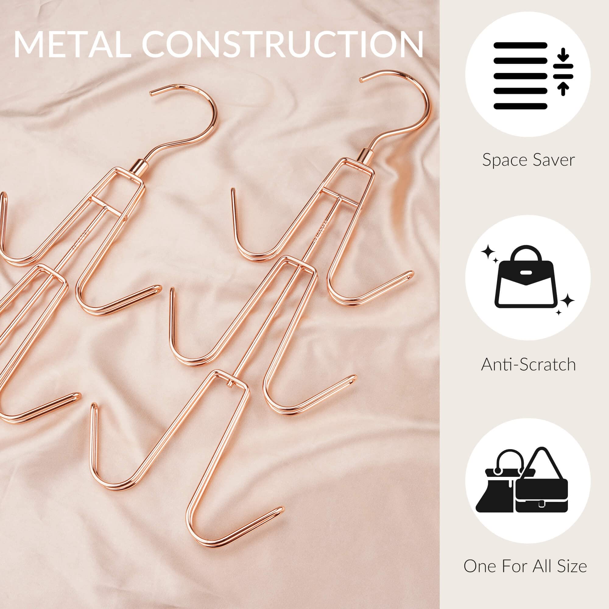 ZEDODIER 2 Pack Rose Gold Purse Hanger Organizer - Metal Handbag & Backpack Storage Hook for Closet - Keep Purses Visible & Protected - Space Saving Bag Holder for Home, Office & Travel Organization