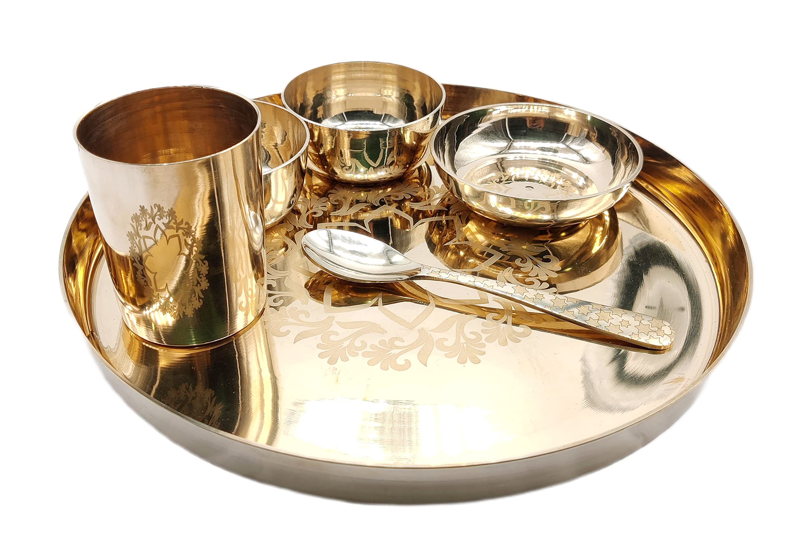Handmade Bronze Kansa 6-Piece Dinner Thali Set - Traditional Indian Tableware for Festive Meals & Special Occasions