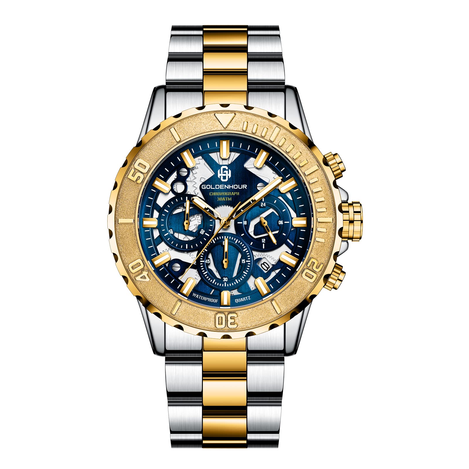 Men's Chronograph Business Watch - Stainless Steel Analog Quartz Wristwatch with Adjustable Strap - Perfect for Formal Wear, Office & Special Occasions (Wedding, Anniversary, Gift)